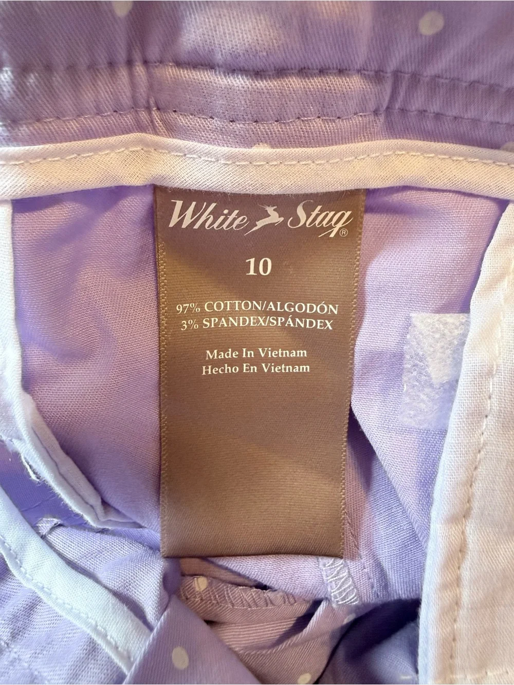 White Stag Lavender Polka Dot Cargo Capri Shorts with Striped Belt